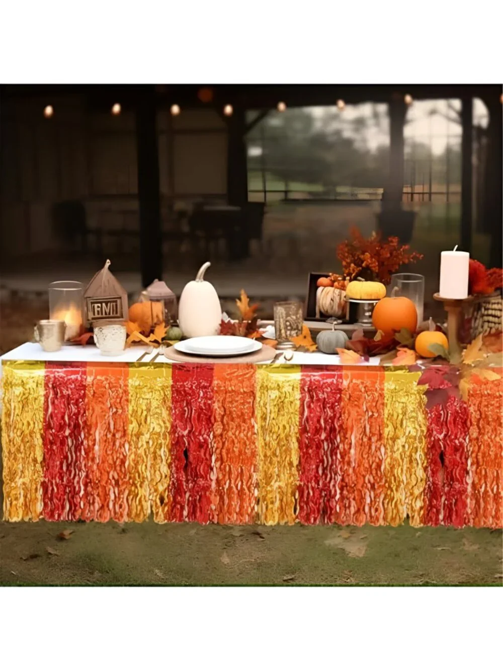 Mega-L Fall Party Decorations, 2 Pack Red Orange Gold Table Skirts